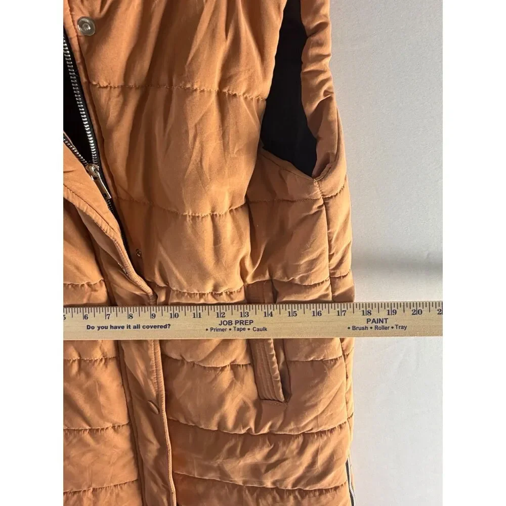 Vivichi Boutique Women’s XS Camel Brown Long Puffer Vest Hooded Side Zip